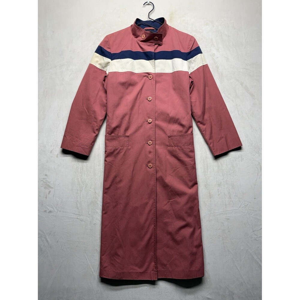 Vintage 70s Women’s M Retro Rain Shedder Pink Colorblock Long Rain Trench Coat